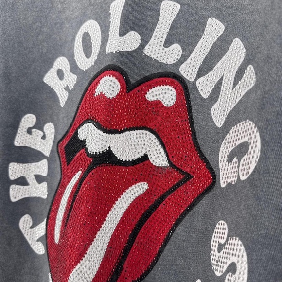 ZARA The Rolling Stones Girls Crystal Sweatshirt charcoal gray Size 12 - Picture 2 of 9